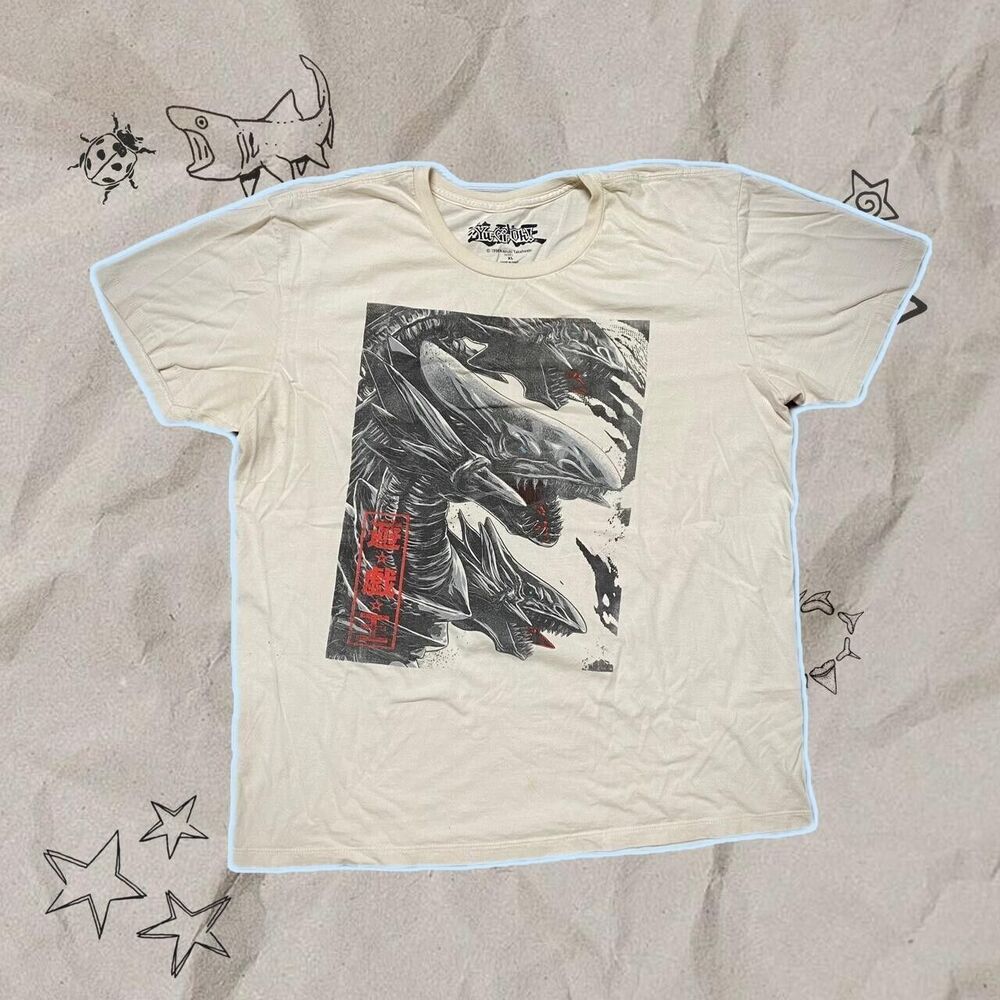Vintage Anime 1996 Yu Gi Oh White Graphic Tee - Size XL